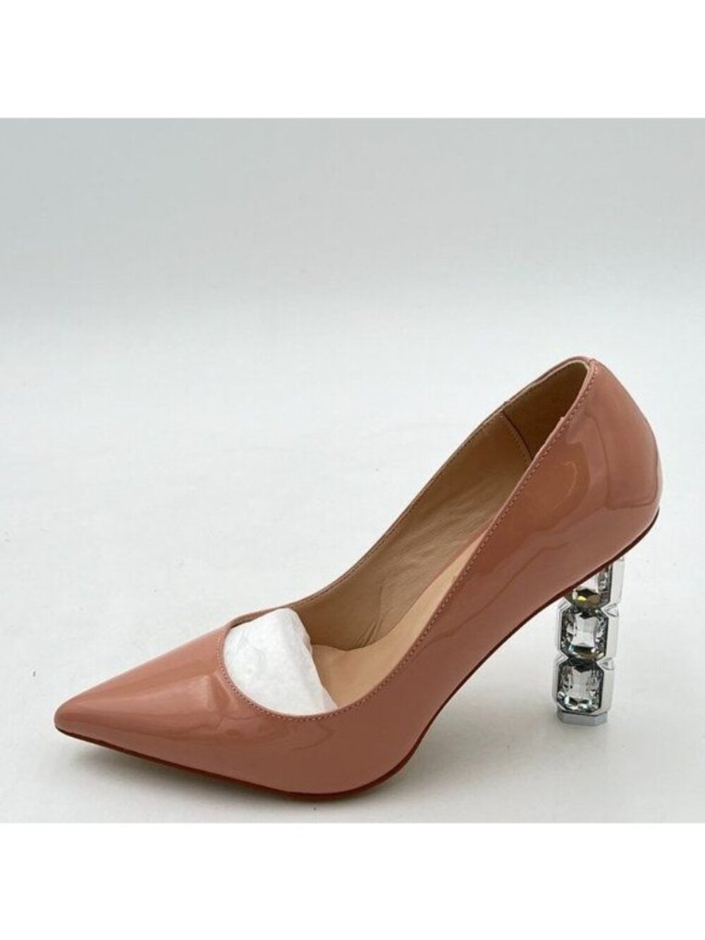 FSJ Women Jeweled High Heel Pointed Toe Pump Slip On Sparkling Crystal Bead Heel